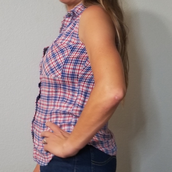 Seven For All Mankind Red White Blue Collared Sleevless Button up Shirt XS July - Picture 3 of 5